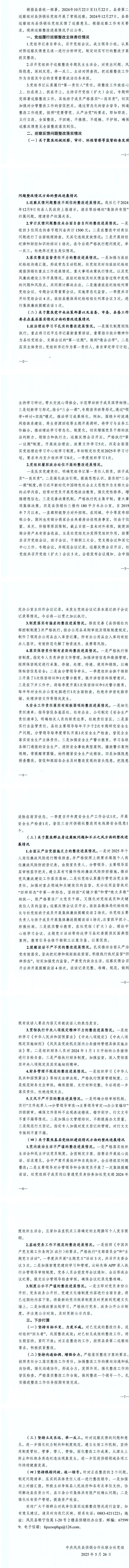 中共凤庆县供销合作社联合社党组关于巡察整改进展情况的通报 (2)_00(2)